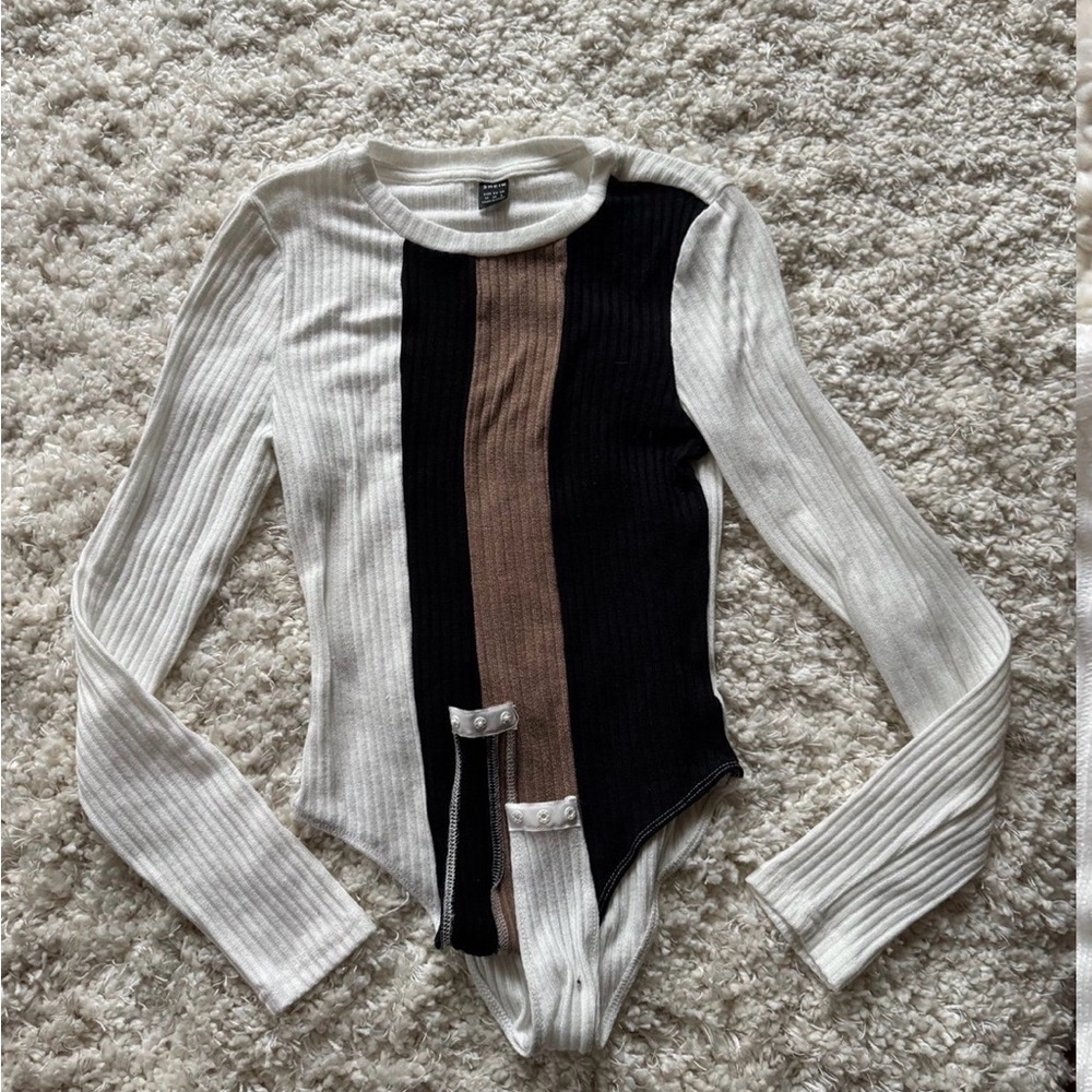 SHEIN Black and Brown Striped Bodysuit